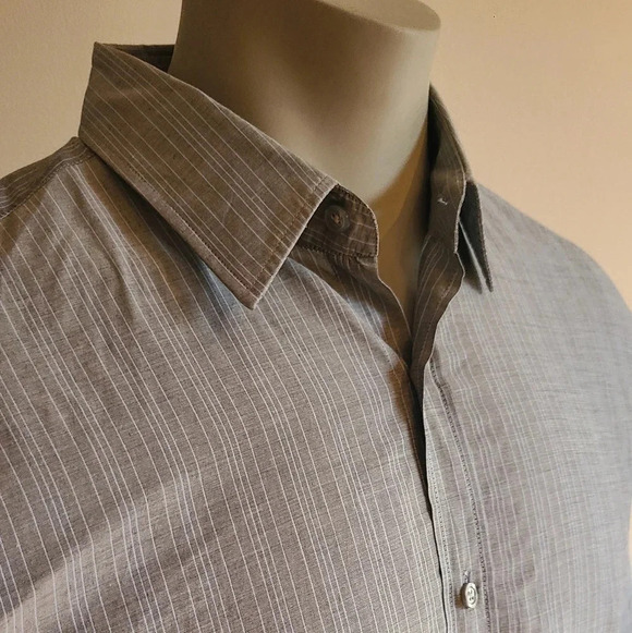 🇩🇪HUGO BOSS Grey Shirt, Light  Blue Lines - Picture 5 of 10